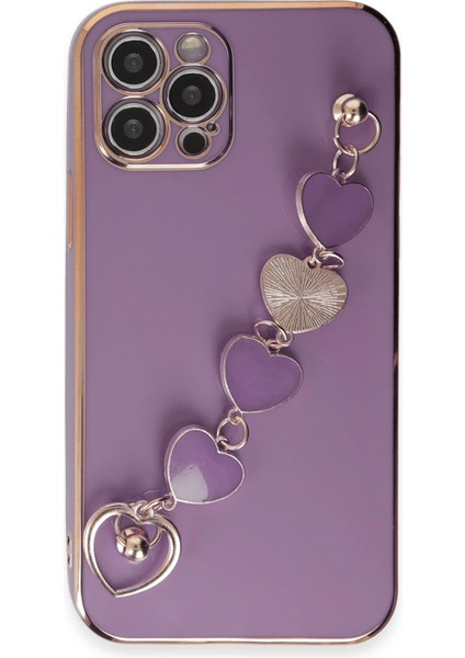 Apple iPhone 12 Pro Elegant Charm Case (Kalpli Zincirli Kılıf) Elegant Silicone Cover - Mor fırsatları