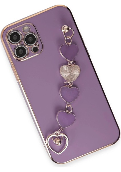 Apple iPhone 12 Pro Elegant Charm Case (Kalpli Zincirli Kılıf) Elegant Silicone Cover - Mor indirimleri