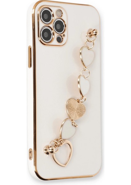 Apple iPhone 12 Pro Elegant Charm Case (Kalpli Zincirli Kılıf) Elegant Silicone Cover - Beyaz fırsatları