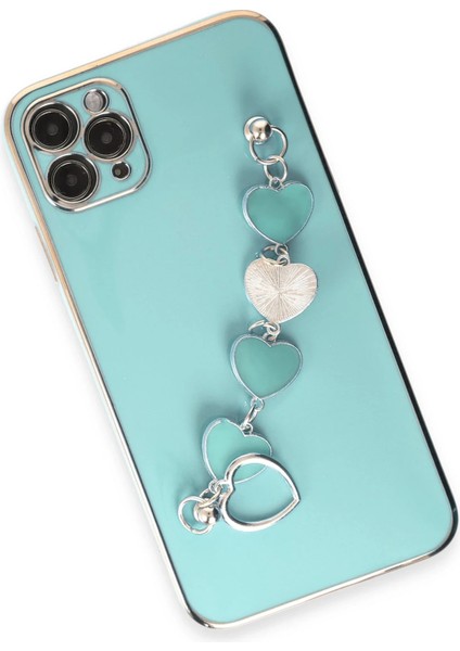 Apple iPhone 11 Pro Max Elegant Charm Case (Kalpli Zincirli Kılıf) Elegant Silicone Cover - Su Yeşili modelleri