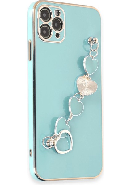 Apple iPhone 11 Pro Max Elegant Charm Case (Kalpli Zincirli Kılıf) Elegant Silicone Cover - Su Yeşili fırsatları