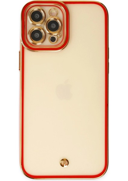 Apple iPhone 12 Pro Elegant Liva Lens Kapak – (Şeffaf Gövde, Altın Çerçeveli Kamera Koruma) - Kırmızı fiyatları