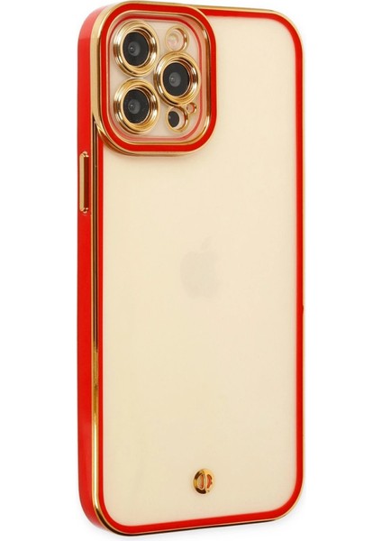 Apple iPhone 12 Pro Elegant Liva Lens Kapak – (Şeffaf Gövde, Altın Çerçeveli Kamera Koruma) - Kırmızı indirimleri