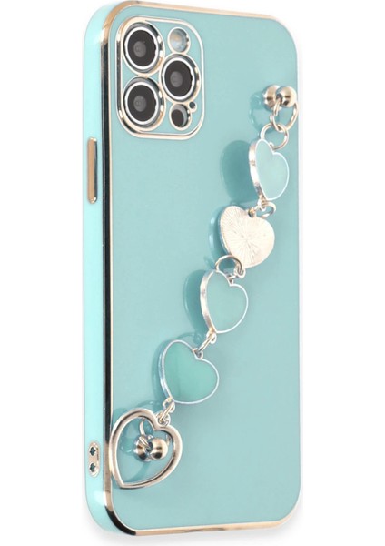 Apple iPhone 12 Pro Elegant Charm Case (Kalpli Zincirli Kılıf) Elegant Silicone Cover - Su Yeşili modelleri
