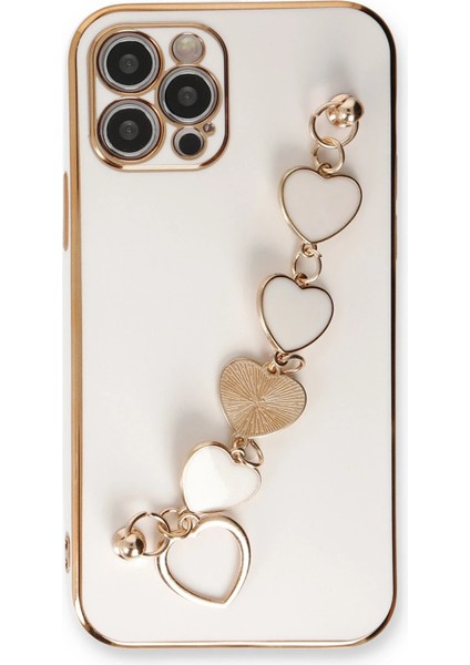 Apple iPhone 12 Pro Max Elegant Charm Case (Kalpli Zincirli Kılıf) Elegant Silicone Cover - Beyaz fırsatları