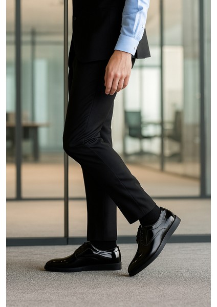 GR0387 Hakiki Lazer Detaylı Rugan Deri Topuksuz Eva Taban Büyük Küçük Numara Klasik Ayakkabı fiyatları