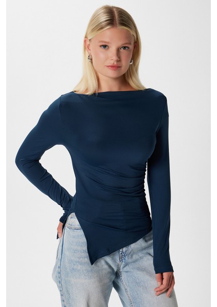 Kadın Most Poliamid Asimetrik Lacivert Uzun Kol Bluz fiyatları