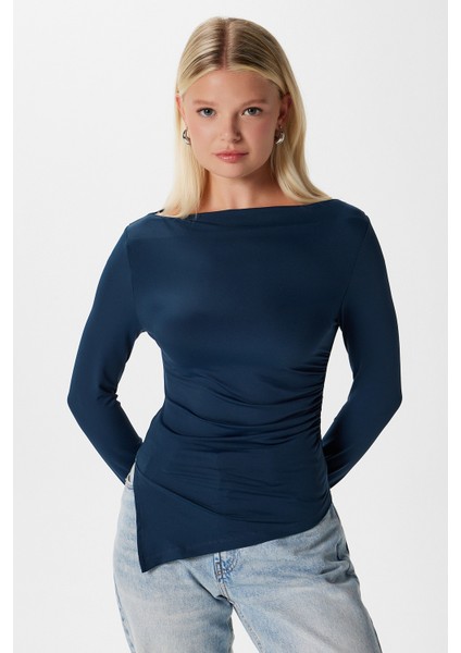 Kadın Most Poliamid Asimetrik Lacivert Uzun Kol Bluz modelleri