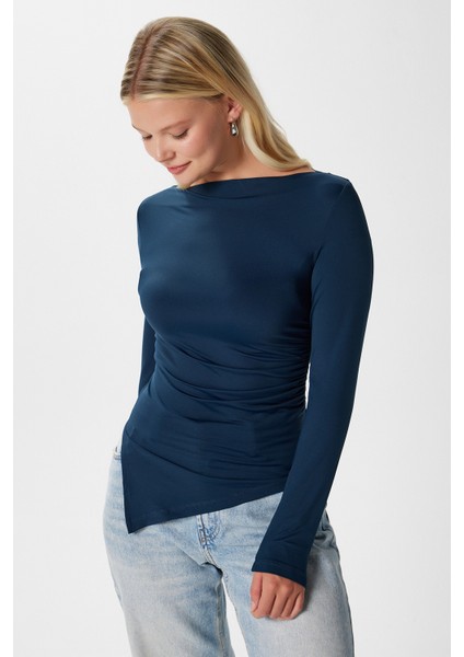 Kadın Most Poliamid Asimetrik Lacivert Uzun Kol Bluz indirimleri