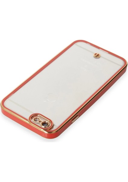 Apple iPhone 6 Elegant Liva Lens Kapak – (Şeffaf Gövde, Altın Çerçeveli Kamera Koruma) - Kırmızı modelleri