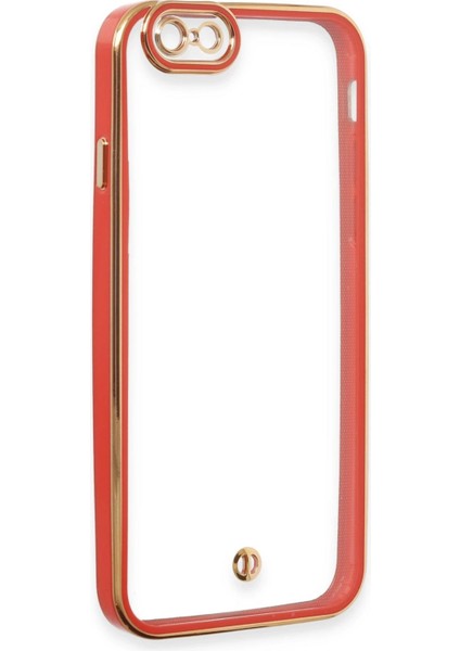 Apple iPhone 6 Elegant Liva Lens Kapak – (Şeffaf Gövde, Altın Çerçeveli Kamera Koruma) - Kırmızı indirimleri