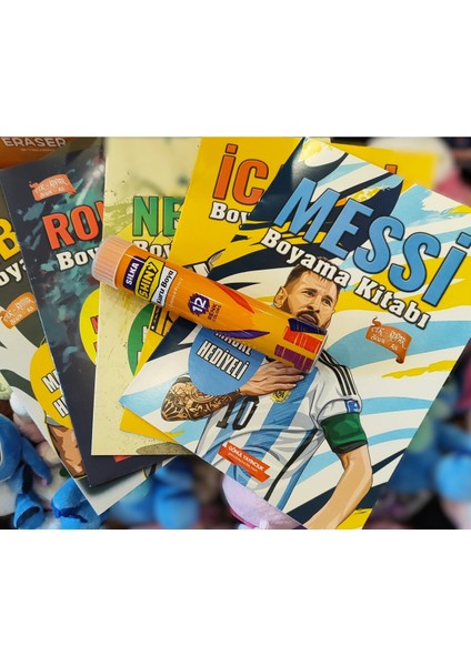 Futbolcular Figürlü 5 Adetlik Boyama Kitabı Seti ve 12 Lü Tüp Kuru Boya AD39165