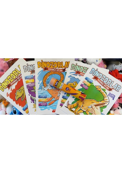 Dinozor Figürlü 5 Adetlik Boyama Kitabı Seti ve 12 Li Tüp Kuru Boya AD12465