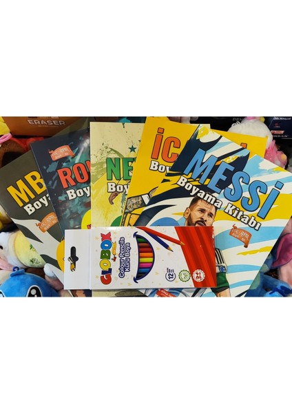 Futbolcular Figürlü 5 Adetlik Boyama Kitabı Seti ve 12 Li Kuru Boya AD39645