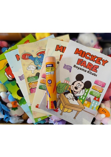 Mickey Mouse Figürlü 5 Kitaplık Boyama Kitabı Seti ve 12 Li Tüp Kuruboya AD68485