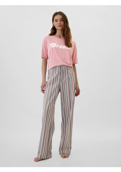 Kadın Pembe Relaxed Grafikli Pijama Üstü