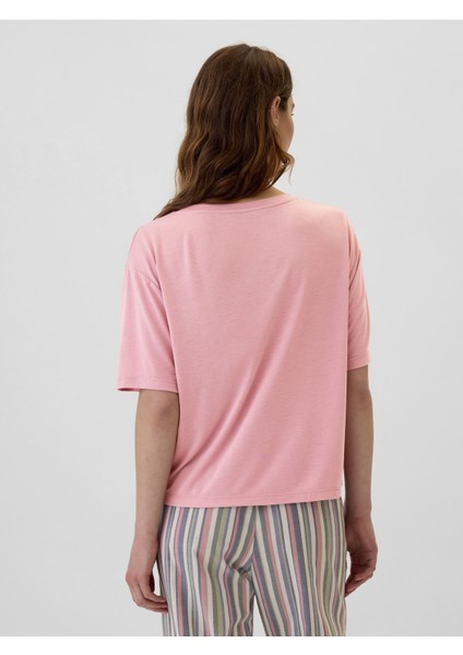 Kadın Pembe Relaxed Grafikli Pijama Üstü