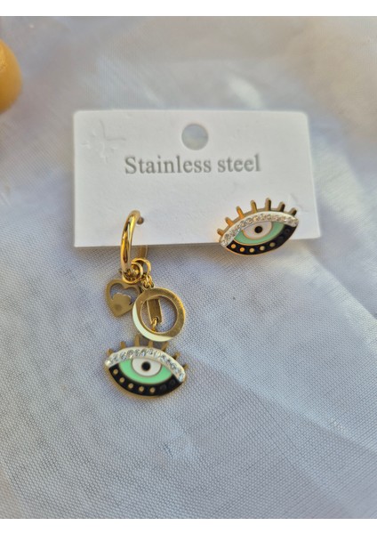 Tarz Model Çelik Küpe Gotik Kalp Nazar Göz Detaylı Gold fiyatları