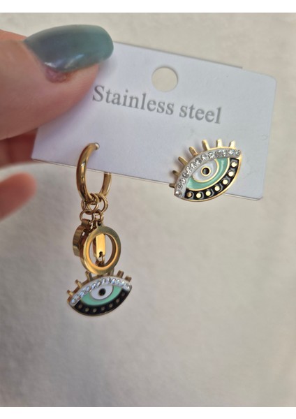 Tarz Model Çelik Küpe Gotik Kalp Nazar Göz Detaylı Gold modelleri