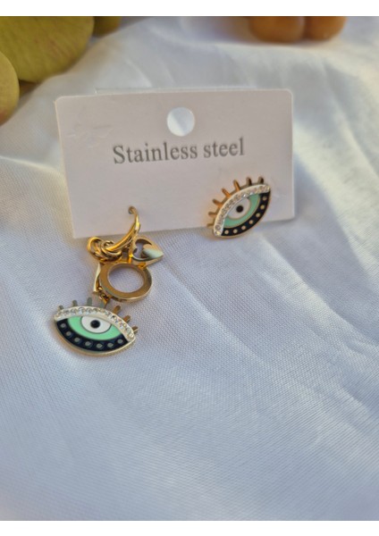 Tarz Model Çelik Küpe Gotik Kalp Nazar Göz Detaylı Gold indirimleri