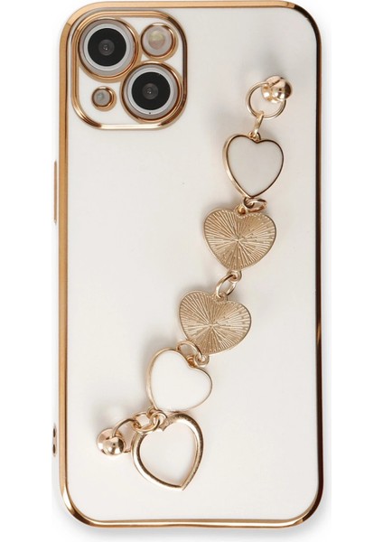 Apple iPhone 14 Elegant Charm Case (Kalpli Zincirli Kılıf) Elegant Silicone Cover - Beyaz fiyatları