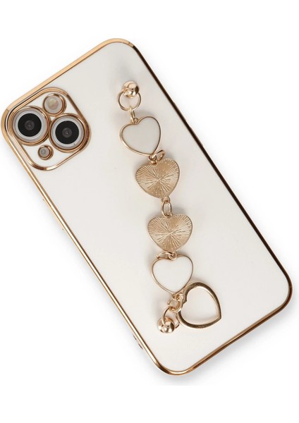 Apple iPhone 14 Elegant Charm Case (Kalpli Zincirli Kılıf) Elegant Silicone Cover - Beyaz modelleri