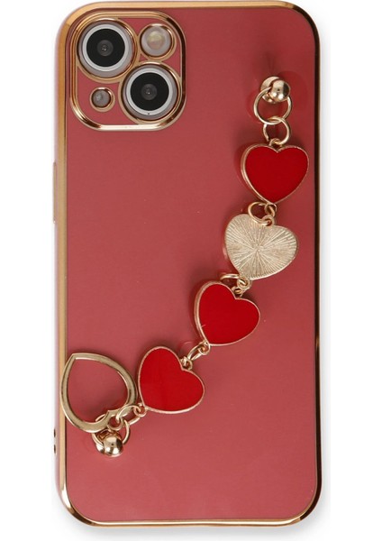 Apple iPhone 14 Plus Elegant Charm Case (Kalpli Zincirli Kılıf) Elegant Silicone Cover - Kırmızı fiyatları