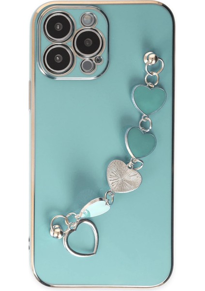 Apple iPhone 14 Pro Max Elegant Charm Case (Kalpli Zincirli Kılıf) Elegant Silicone Cover - Su Yeşili indirimleri