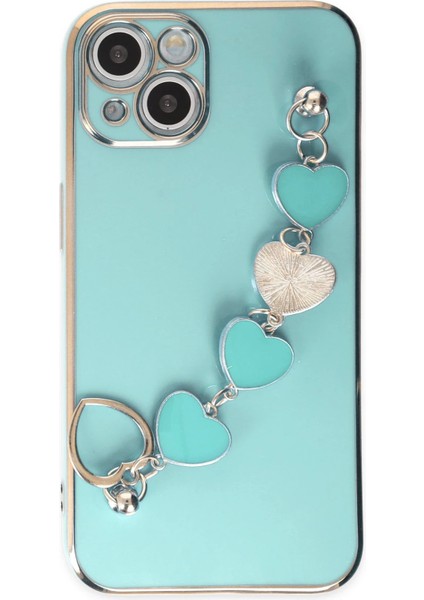 Apple iPhone 14 Plus Elegant Charm Case (Kalpli Zincirli Kılıf) Elegant Silicone Cover - Su Yeşili fiyatları