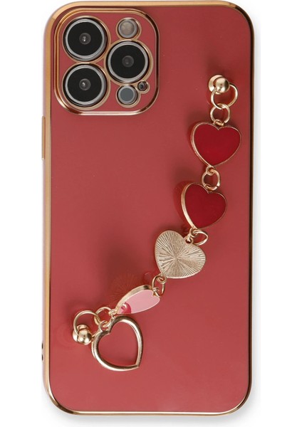 Apple iPhone 14 Pro Max Elegant Charm Case (Kalpli Zincirli Kılıf) Elegant Silicone Cover - Kırmızı indirimleri
