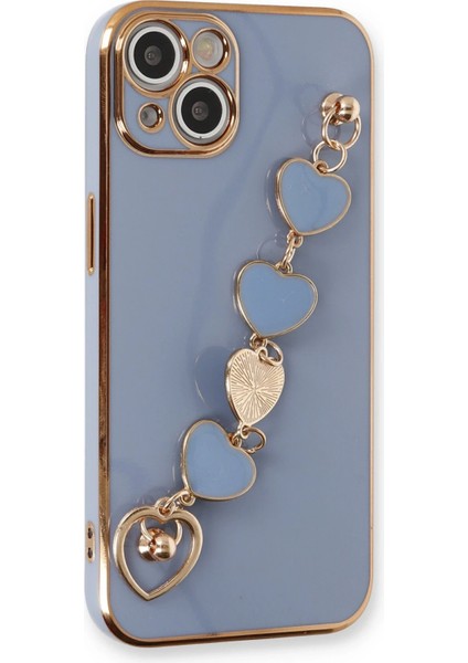 Apple iPhone 14 Elegant Charm Case (Kalpli Zincirli Kılıf) Elegant Silicone Cover - Gri