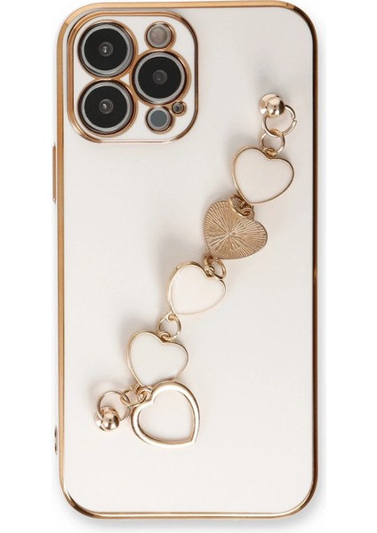 Apple iPhone 14 Pro Elegant Charm Case (Kalpli Zincirli Kılıf) Elegant Silicone Cover - Beyaz indirimleri