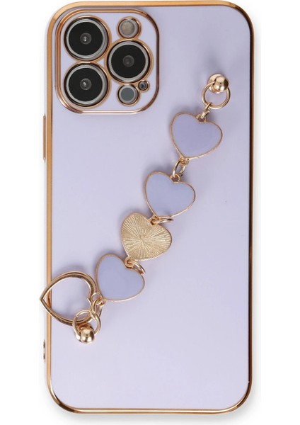 Apple iPhone 14 Pro Max Elegant Charm Case (Kalpli Zincirli Kılıf) Elegant Silicone Cover - Lila indirimleri