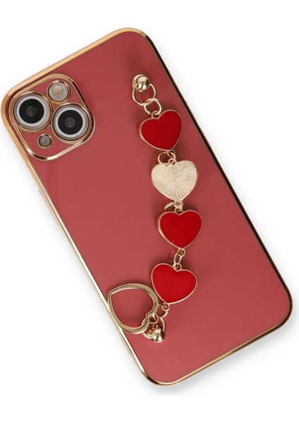 Apple iPhone 14 Elegant Charm Case (Kalpli Zincirli Kılıf) Elegant Silicone Cover - Kırmızı modelleri