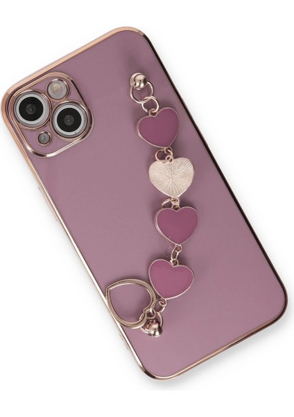 Apple iPhone 14 Plus Elegant Charm Case (Kalpli Zincirli Kılıf) Elegant Silicone Cover - Mor indirimleri