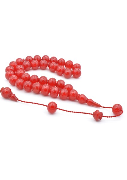 Usta Işi Sistemli Basık Küre Kesim Vişne Rengi Sıkma Kehribar Tesbih