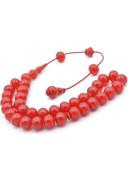 Usta Işi Sistemli Basık Küre Kesim Vişne Rengi Sıkma Kehribar Tesbih modelleri