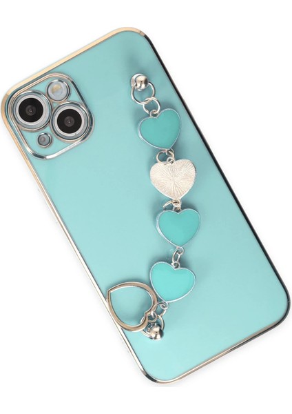Apple iPhone 14 Elegant Charm Case (Kalpli Zincirli Kılıf) Elegant Silicone Cover - Su Yeşili fiyatları