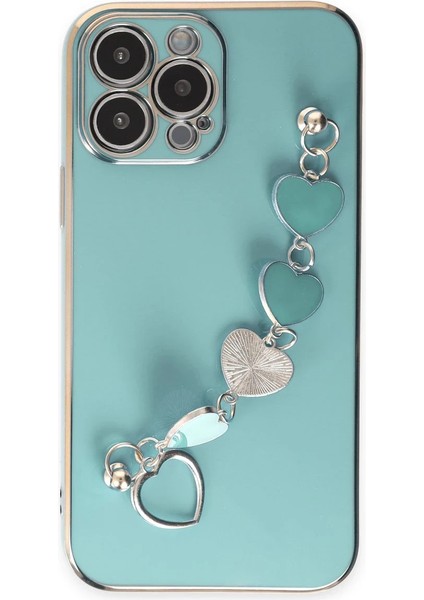 Apple iPhone 14 Pro Elegant Charm Case (Kalpli Zincirli Kılıf) Elegant Silicone Cover - Su Yeşili fiyatları