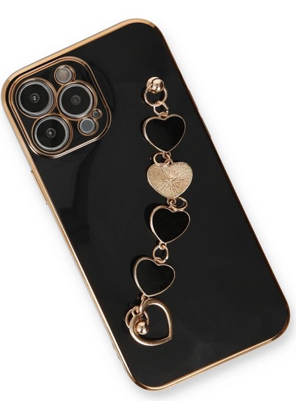 Apple iPhone 14 Pro Elegant Charm Case (Kalpli Zincirli Kılıf) Elegant Silicone Cover - Siyah modelleri