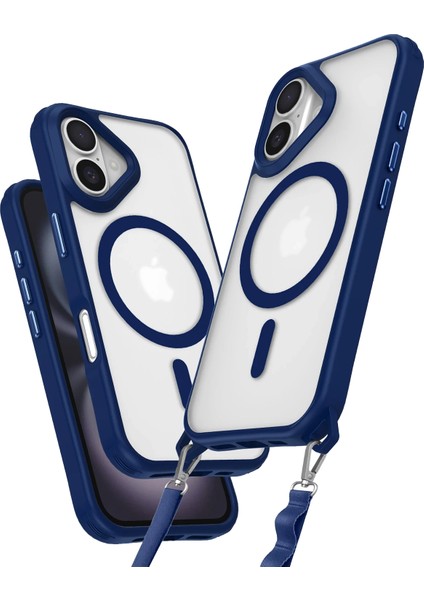 Apple iPhone 16 Plus Premium Enka Magsafe Kılıf – Şeffaf Crystal Clear Tasarım, Askı Aparatlı Dayanıklı Kapak - Lacivert