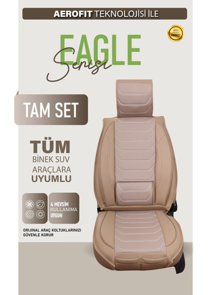 Jeep Comander ile Uyumlu Lüx Deri Oto Koltuk Kılıfı Ön Arka Takım Trend Bej