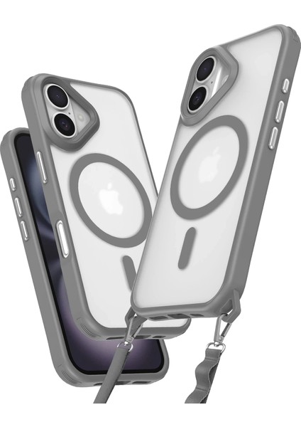 Apple iPhone 16 Plus Premium Enka Magsafe Kılıf – Şeffaf Crystal Clear Tasarım, Askı Aparatlı Dayanıklı Kapak - Titan Gri indirimleri