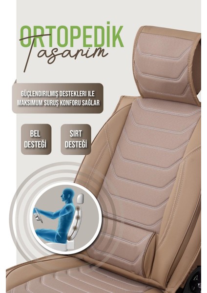 Jeep Compas ile Uyumlu Lüx Deri Oto Koltuk Kılıfı Ön Arka Takım Trend Bej