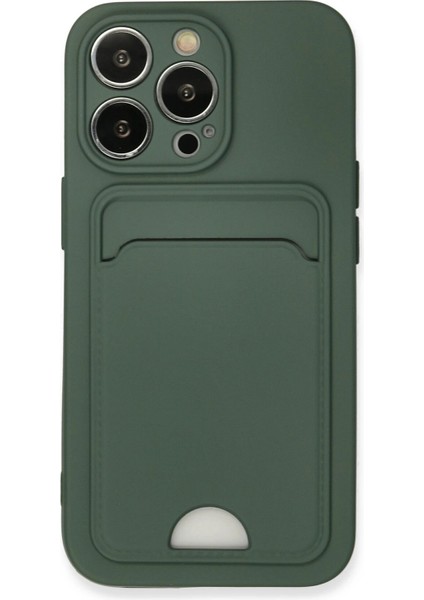 Apple iPhone 13 Pro Kılıf Card Flex Kılıf (Kartlıklı) - Koyu Yeşil