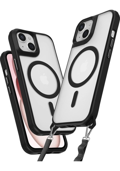 Apple iPhone 14 Premium Enka Magsafe Kılıf – Şeffaf Crystal Clear Tasarım, Askı Aparatlı Dayanıklı Kapak - Siyah indirimleri
