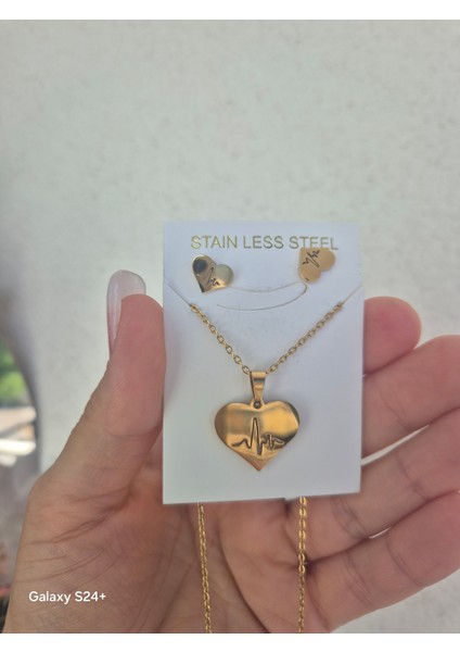 Kalpli Çelik Set Kolye Küpe Seti 316L Çeliktir Gold Renk modelleri