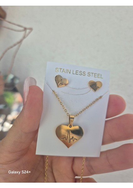 Kalpli Çelik Set Kolye Küpe Seti 316L Çeliktir Gold Renk fırsatları