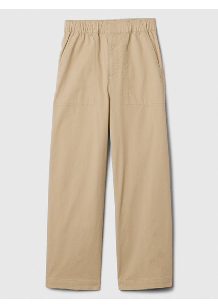 Kadın Bej Mid Rise Easy Wide-Leg Khaki Pantolon