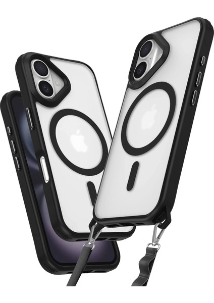 Apple iPhone 16 Plus Premium Enka Magsafe Kılıf – Şeffaf Crystal Clear Tasarım, Askı Aparatlı Dayanıklı Kapak - Siyah indirimleri